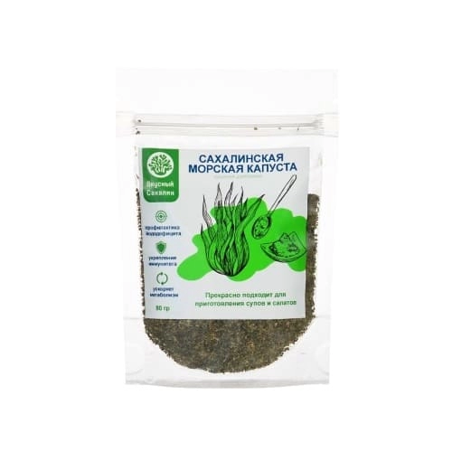 Ламинария сушёная дроблёная «Вкусный Сахалин» 80 гр. от производителя ООО «БиоТорг» купить в интернет-магазине «Зеленщик».